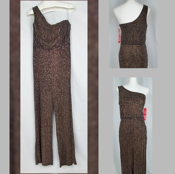 Crystal Doll One-Shoulder Glitter Jumpsuit - Black and Gold - Picture 1 of 8